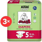 Muumi Baby 5 Maxi+ 10-16 kg, 1×132pcs paquete mensual de pañales ecológicos, Pañales ECO