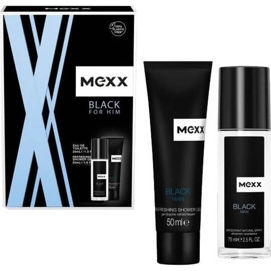 MEXX BLACK MAN Deodorant 75ML + Duschgel 50ML 1×1pc, Kosmetikset für Männer