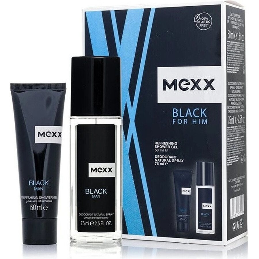 MEXX BLACK MAN Deodorant 75ML + Duschgel 50ML 1×1pc, Kosmetikset für Männer