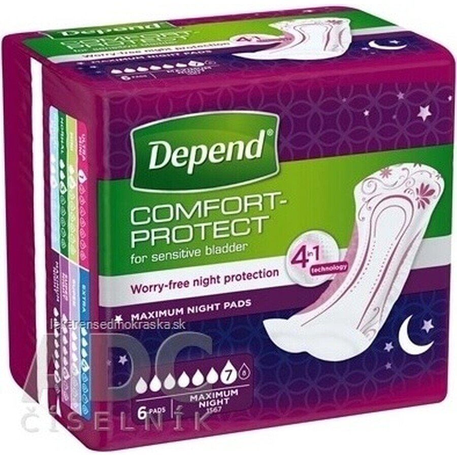 Compresas DEPEND MAXIMUM para incontinencia femenina, 12,5x34 cm, absorción 953 ml, 1x6 unidades