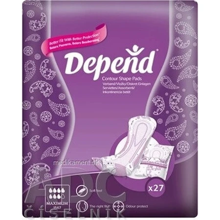 DEPEND MAXIMUM tampoane de incontinență pentru femei, 12,5x34 cm, absorbție 953 ml, 1x6 buc