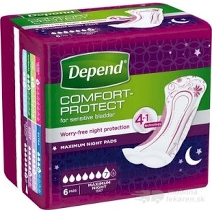 Compresas DEPEND MAXIMUM para incontinencia femenina, 12,5x34 cm, absorción 953 ml, 1x6 unidades