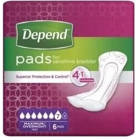 DEPEND MAXIMUM tampoane de incontinență pentru femei, 12,5x34 cm, absorbție 953 ml, 1x6 buc