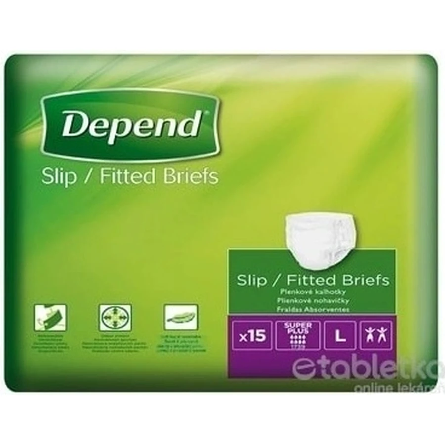 DEPEND Briefs SUPER PLUS L 1×15 pcs, breathable diapers