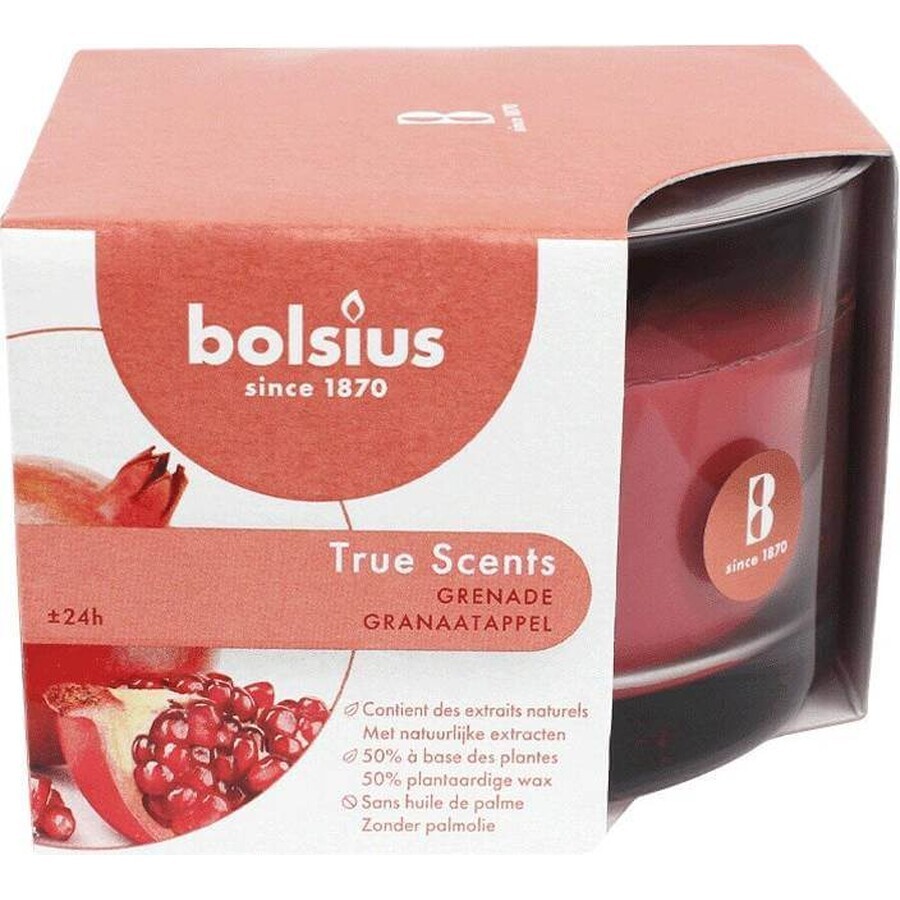 Bolsius Aromatic 2.0 Bouteille en verre 90x63mm Grenade, bougie parfumée 1×1 pc, bougie parfumée