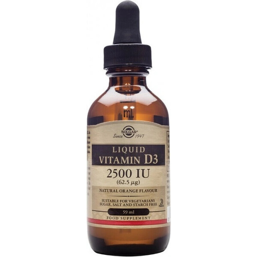 Solgar Vitamin D3 2500 IU liquid with natural orange flavour 59 ml 1×59 ml 1×59 ml, food supplement