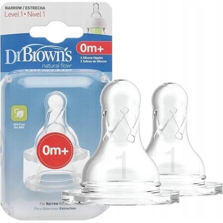 Dr.BROWN'S OPTIONS+ NIVEL 1 1×2 buc, îngust, tetine din silicon 0m+