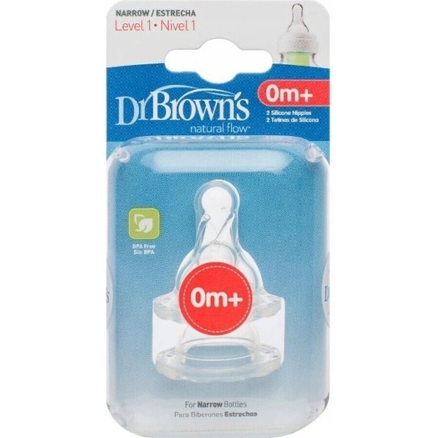 Dr.BROWN'S OPTIONS+ NIVEL 1 1×2 buc, îngust, tetine din silicon 0m+