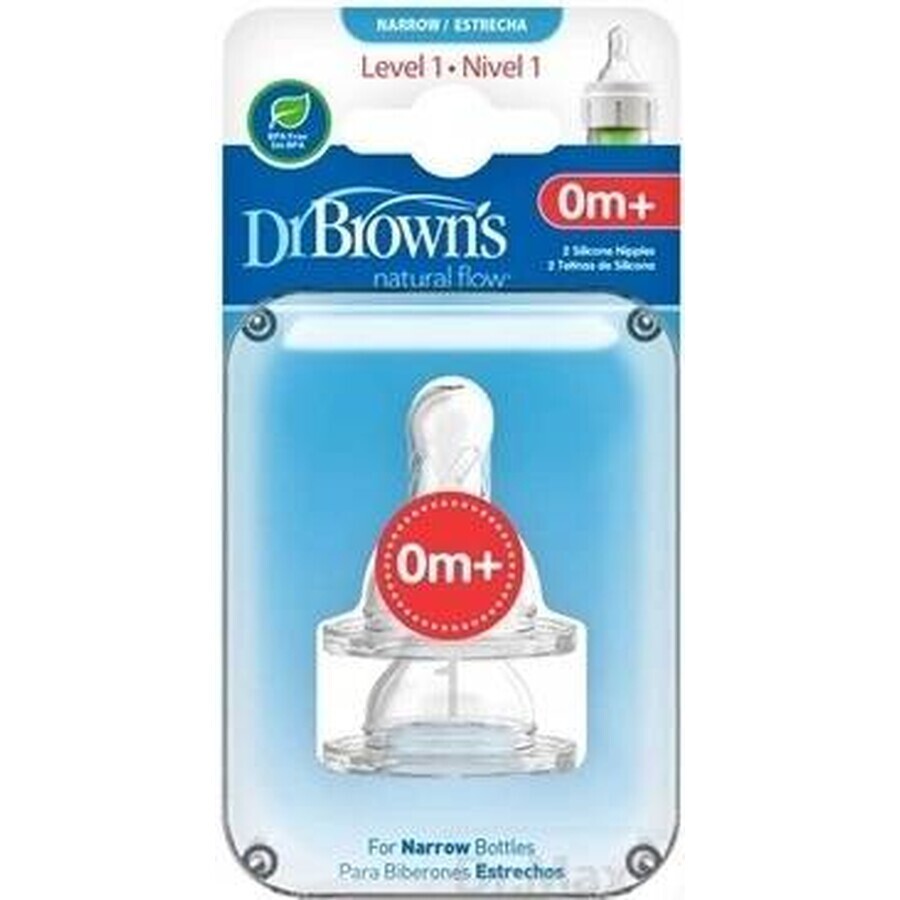 Dr.BROWN'S OPTIONS+ NIVEL 1 1×2 buc, îngust, tetine din silicon 0m+