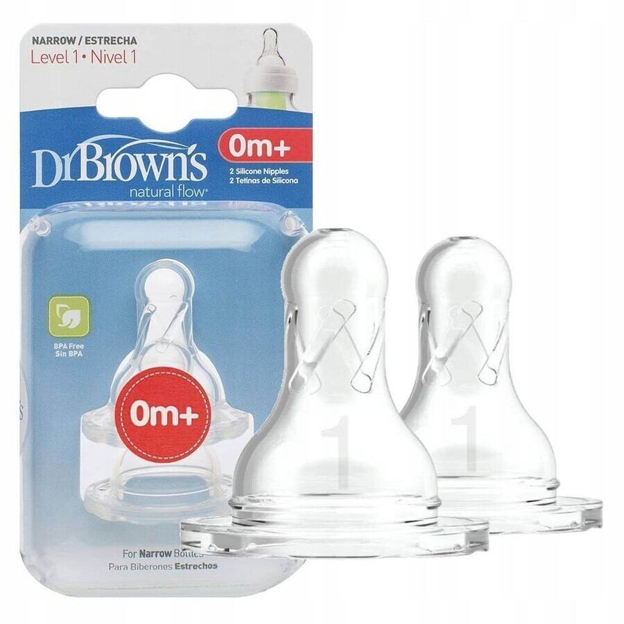 Dr.BROWN'S OPTIONS+ NIVEL 1 1×2 buc, îngust, tetine din silicon 0m+