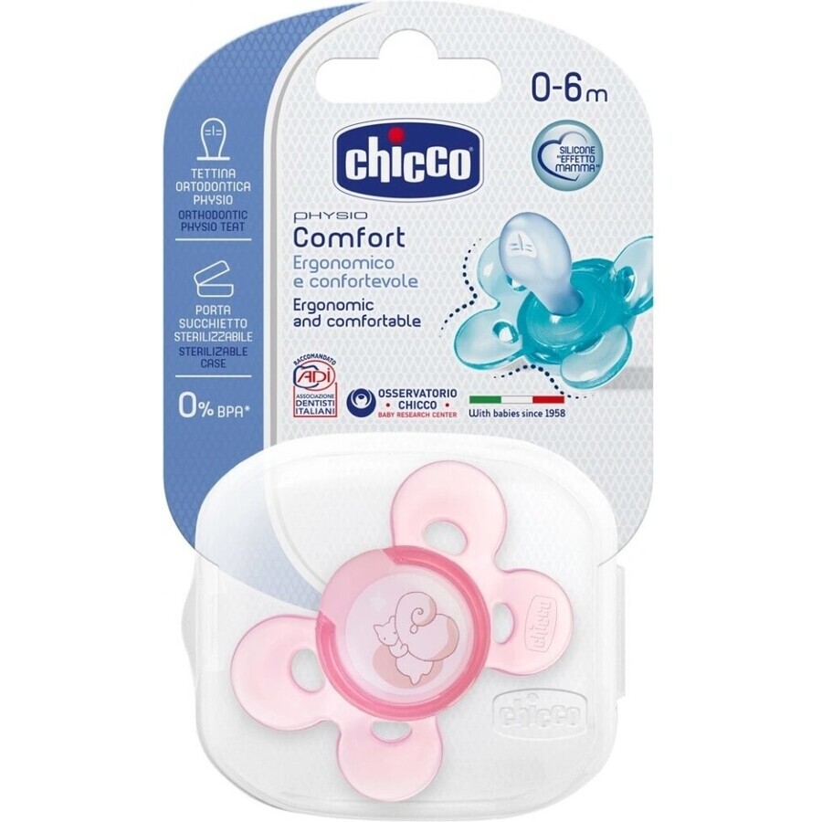 CHICCO Physio Comfort siliconen gezichtsfopspeen 1×1 stuk, stippen, 6-16 m