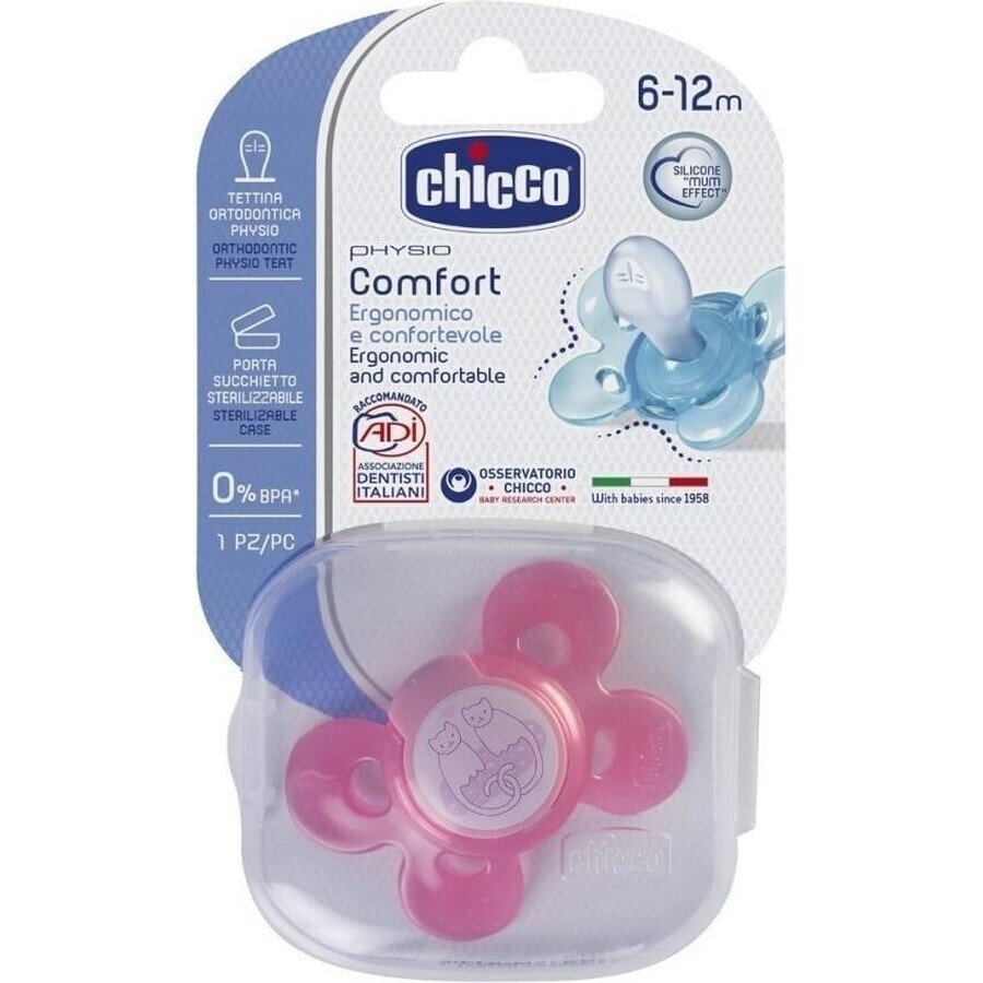 CHICCO Physio Comfort siliconen gezichtsfopspeen 1×1 stuk, stippen, 6-16 m