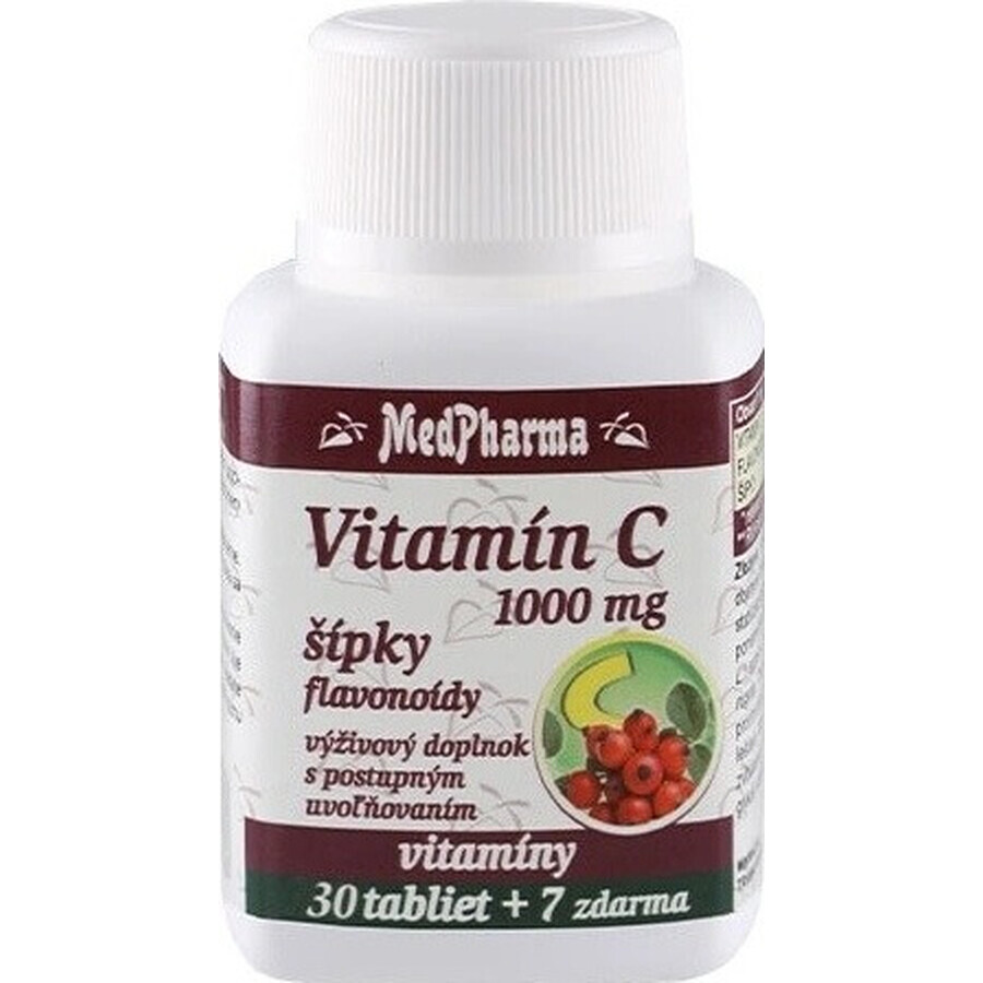 MedPharma VITAMINE C 1000 mg met rozenbottels 1×37 tbl, geleidelijke afgifte