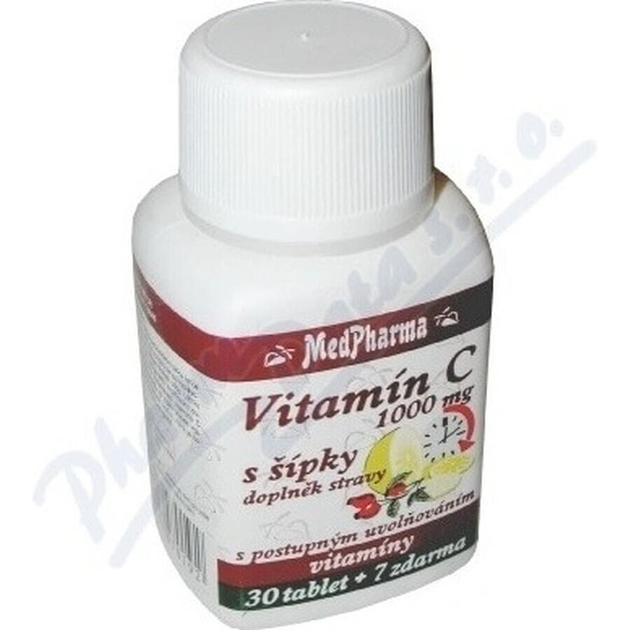 MedPharma VITAMINE C 1000 mg met rozenbottels 1×37 tbl, geleidelijke afgifte