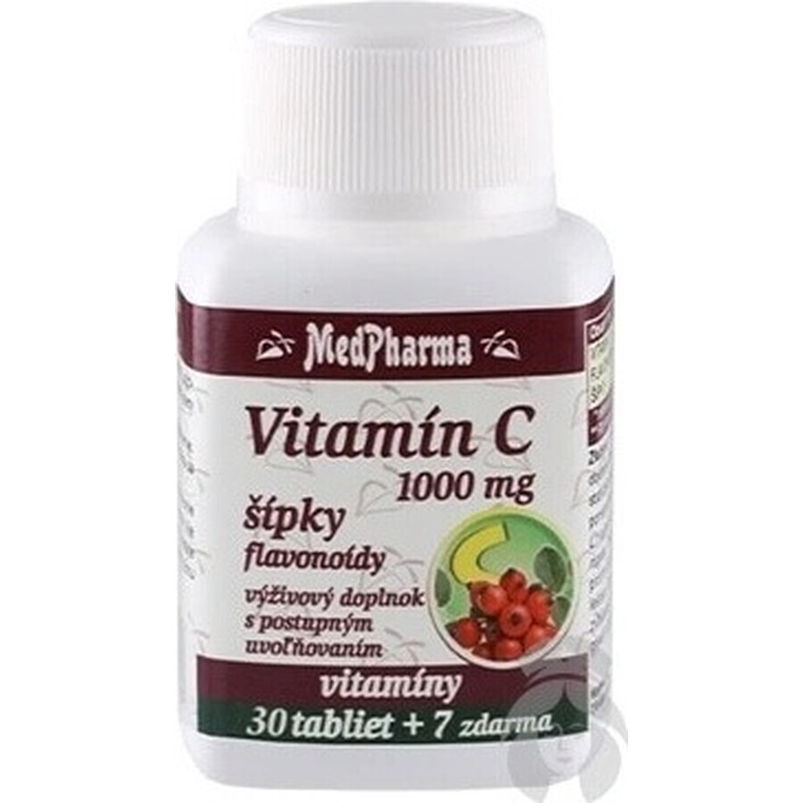 MedPharma VITAMINE C 1000 mg met rozenbottels 1×37 tbl, geleidelijke afgifte