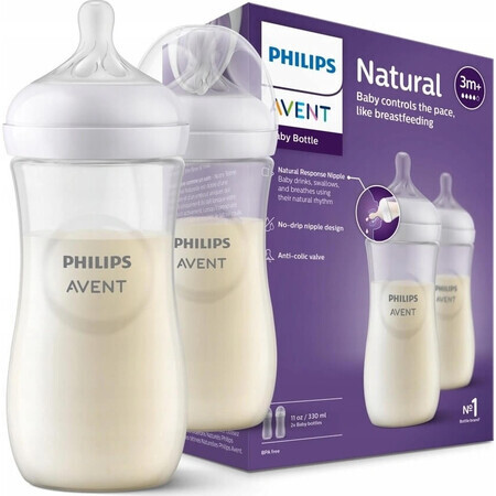 Philips AVENT Natural Response Bottle 330 ml, 3m+ 2 pcs 1×2 pcs 1×2 Bottle, glass