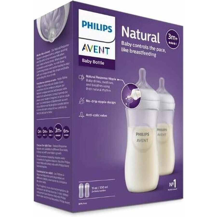 Philips AVENT Natural Response Bottle 330 ml, 3m+ 2 pcs 1×2 pcs 1×2 Bottle, glass