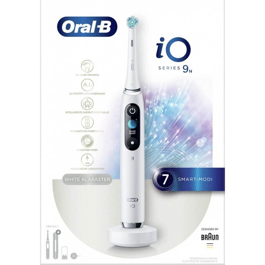 Oral B EK iO Series 9 Blanco alabastro + portacepillos + estuche de viaje 1×1 set, cepillo de dientes electrónico