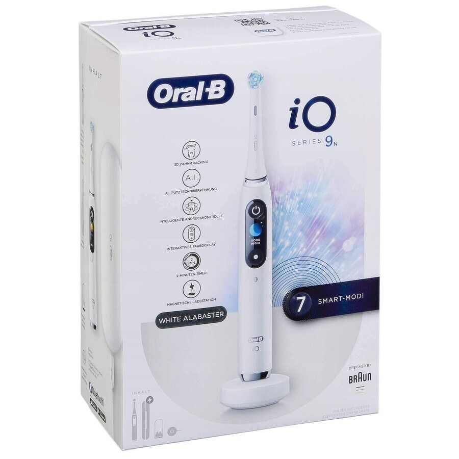 Oral B EK iO Series 9 Blanco alabastro + portacepillos + estuche de viaje 1×1 set, cepillo de dientes electrónico