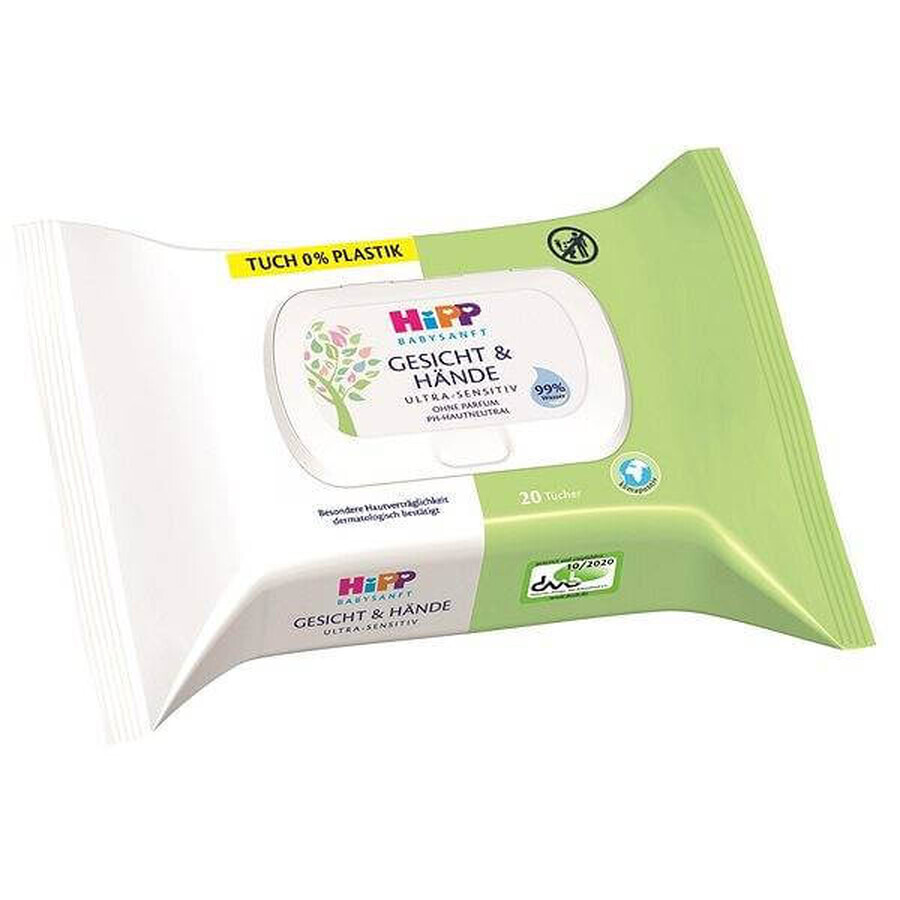 HiPP Babysanft Babysanft visage et mains 20 pcs 1×20 pcs, lingettes humides