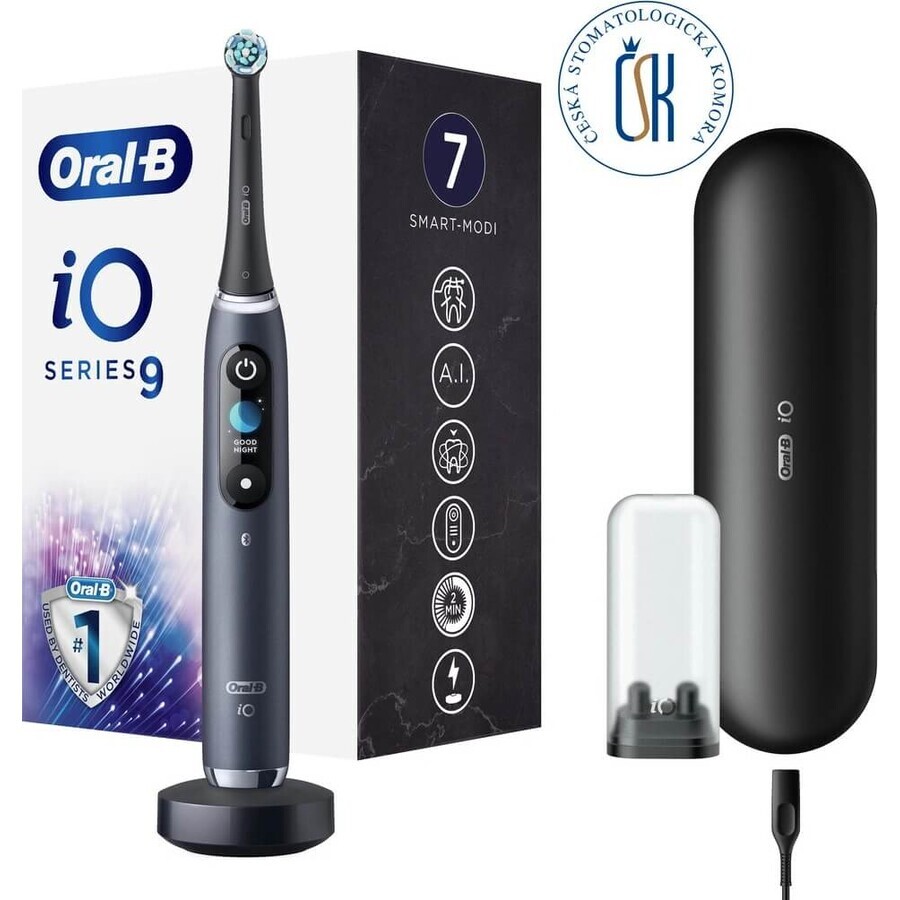 Oral B EK iO Series 9 Zwart onyx + tandenborstelhouder + reisetui 1×1 set, elektronische tandenborstel