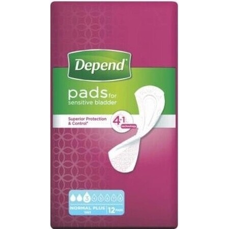 DEPEND NORMAL PLUS 1×12 stuks, incontinentiemateriaal 10×28 cm