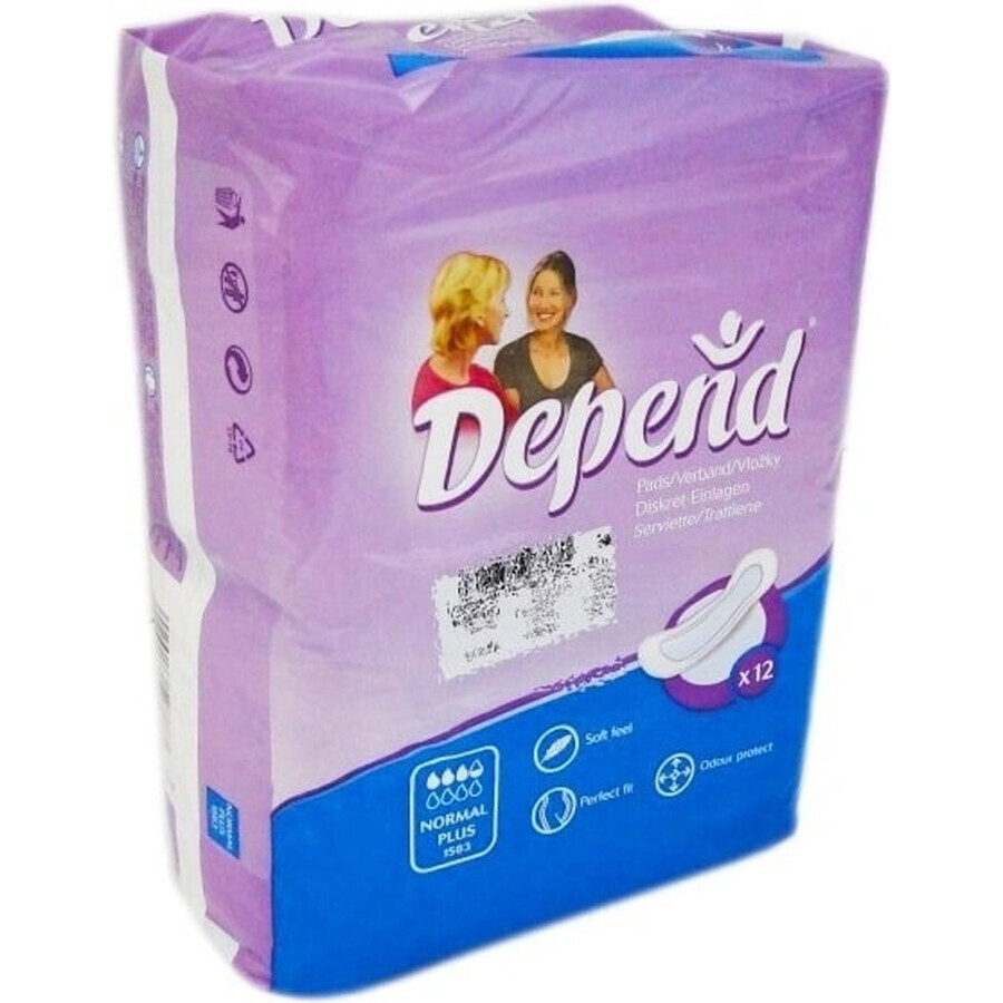 DEPEND NORMAL PLUS 1×12 stuks, incontinentiemateriaal 10×28 cm