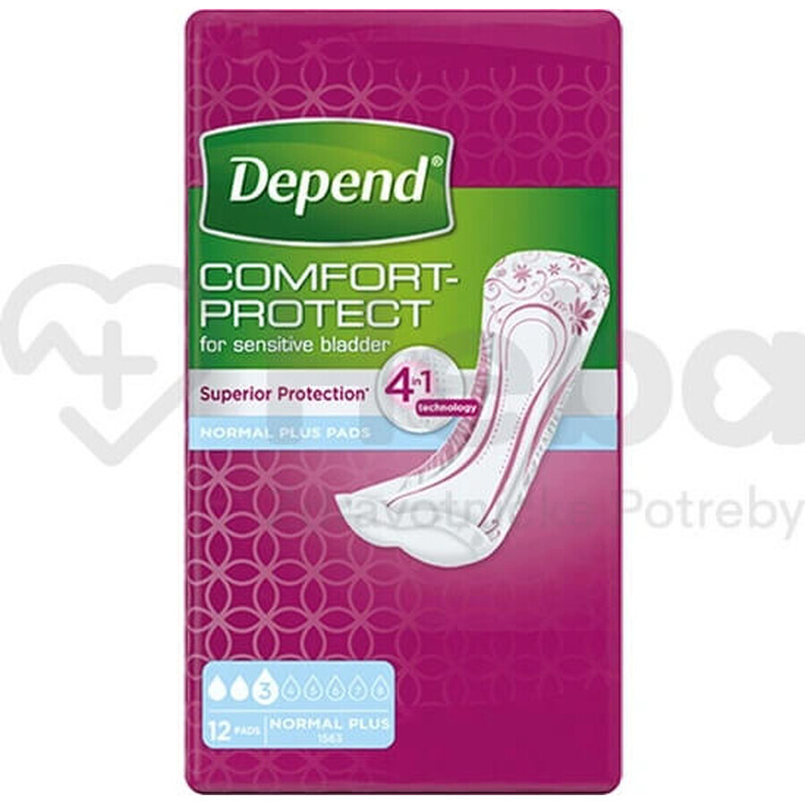 DEPEND NORMAL PLUS 1×12 stuks, incontinentiemateriaal 10×28 cm