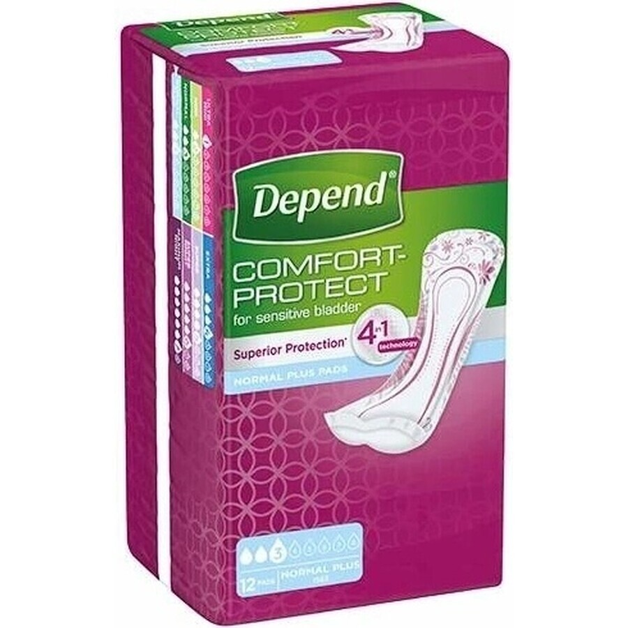 DEPEND NORMAL PLUS 1×12 stuks, incontinentiemateriaal 10×28 cm