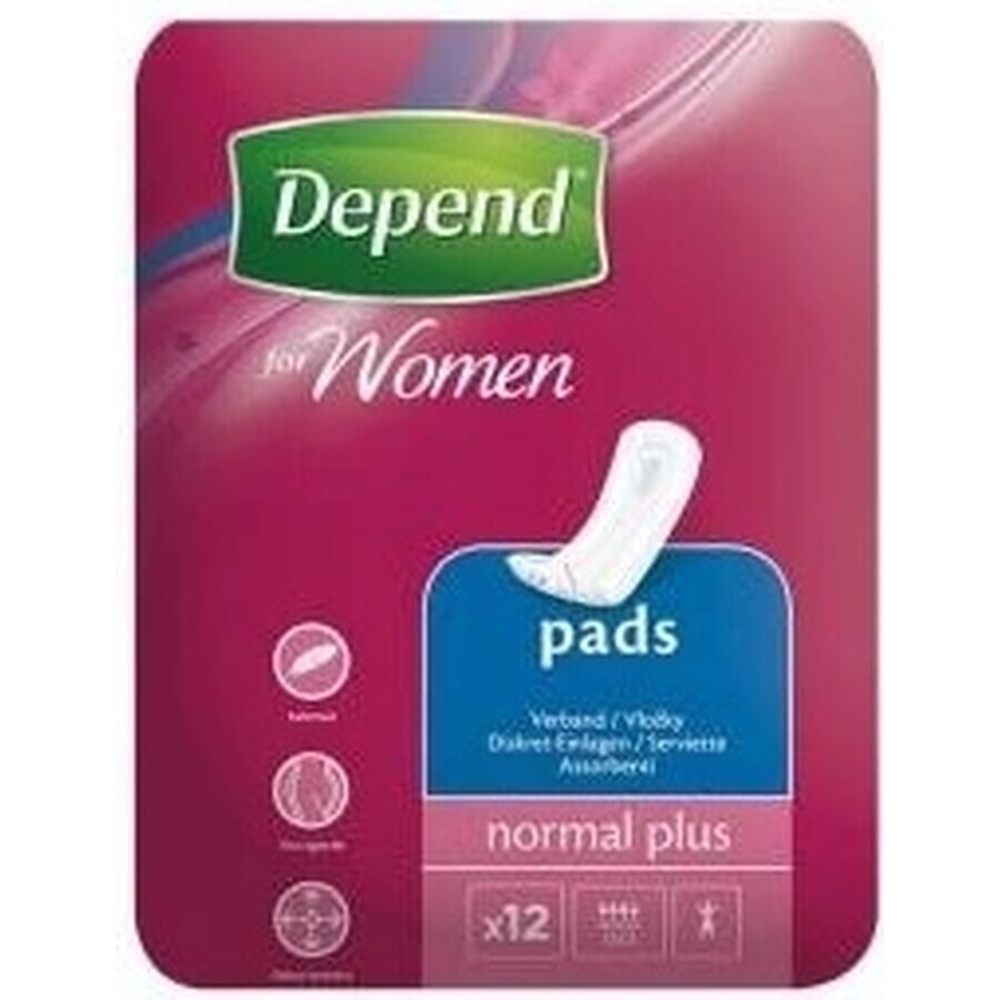 DEPEND NORMAL PLUS 1×12 stuks, incontinentiemateriaal 10×28 cm