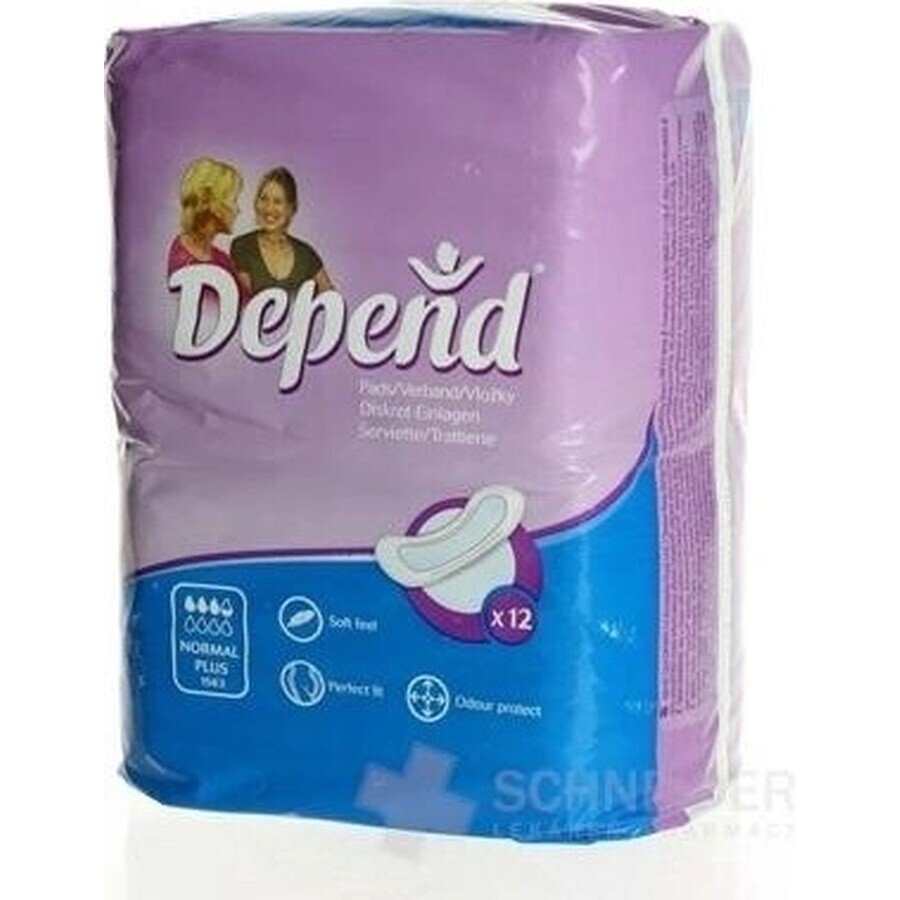 DEPEND NORMAL PLUS 1×12 stuks, incontinentiemateriaal 10×28 cm