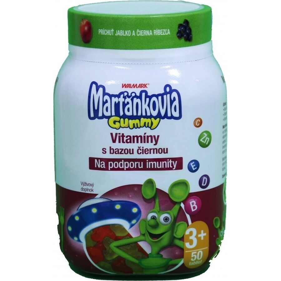 WALMARK Martian gummy vitaminen met zwarte vlierbes 1×50 stuks, appel en zwarte bessensmaak