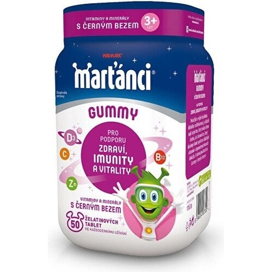 WALMARK Martian gummy vitaminen met zwarte vlierbes 1×50 stuks, appel en zwarte bessensmaak