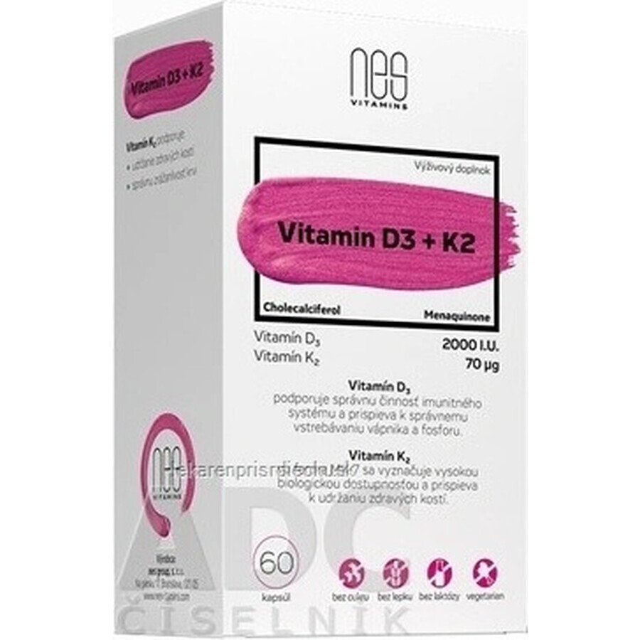 nesVITAMINS Vitamina D3 2000 U.I. + K2 70 μg 1×60 cps, complemento alimenticio