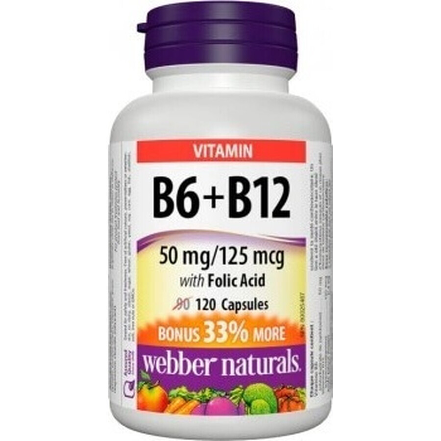 WEBBER NATURALS Vitamina B6+B12+Acid folic 1×120 cps, supliment alimentar