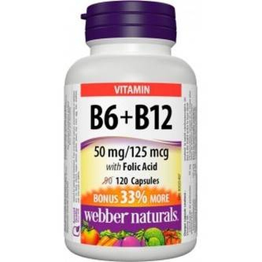 WEBBER NATURALS Vitamina B6+B12+Acid folic 1×120 cps, supliment alimentar