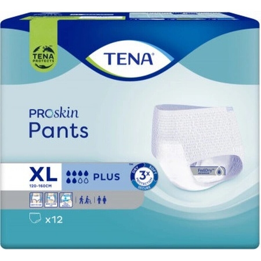 TENA PANTS PLUS EXTRA LARGE 1×12 stuks, absorberende elastische onderbroek, absorptie 1440 ml, heupomvang 120-160 cm