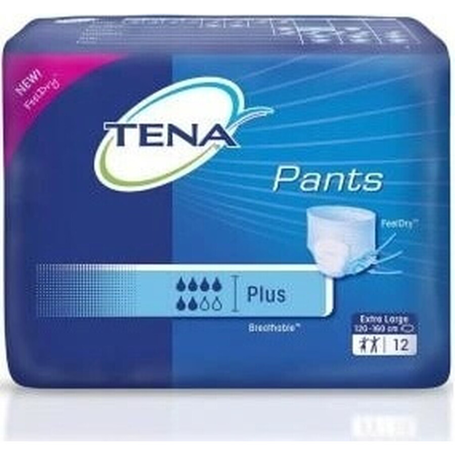 TENA PANTS PLUS EXTRA LARGE 1×12 stuks, absorberende elastische onderbroek, absorptie 1440 ml, heupomvang 120-160 cm