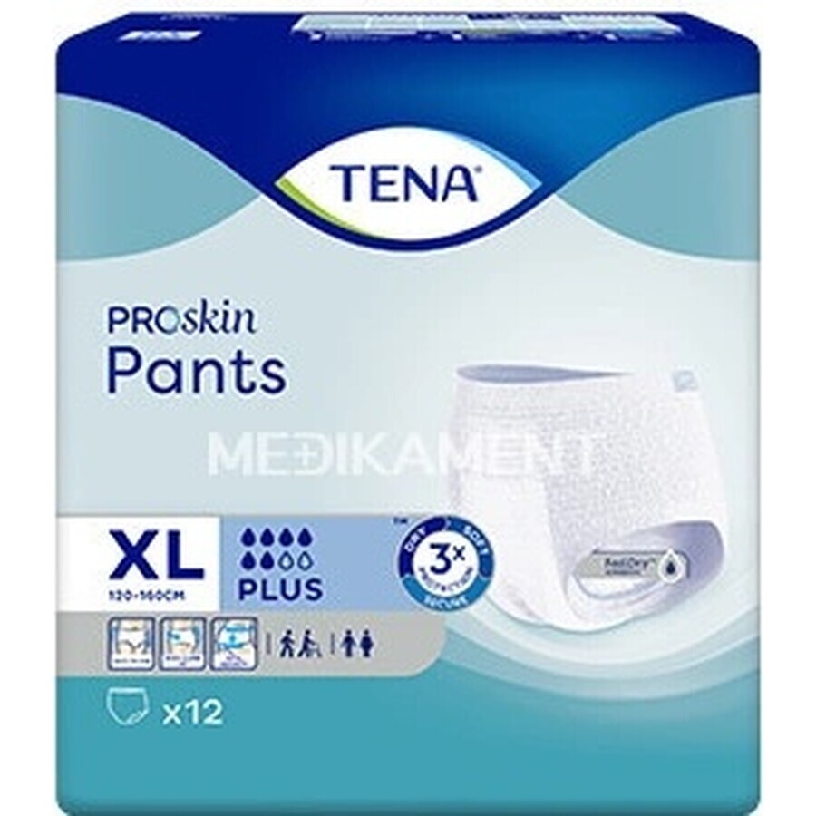 TENA PANTS PLUS EXTRA LARGE 1×12 stuks, absorberende elastische onderbroek, absorptie 1440 ml, heupomvang 120-160 cm