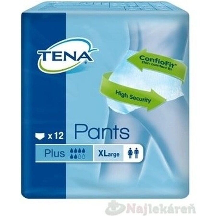 TENA PANTS PLUS EXTRA LARGE 1×12 stuks, absorberende elastische onderbroek, absorptie 1440 ml, heupomvang 120-160 cm