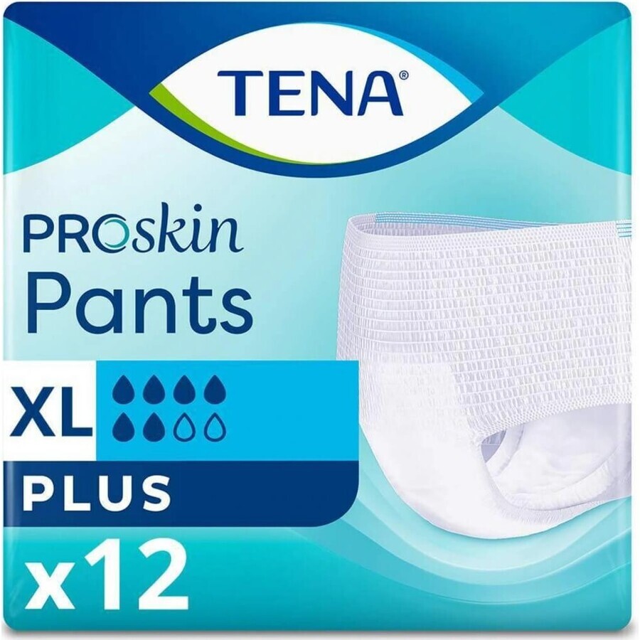 TENA PANTS PLUS EXTRA LARGE 1×12 stuks, absorberende elastische onderbroek, absorptie 1440 ml, heupomvang 120-160 cm