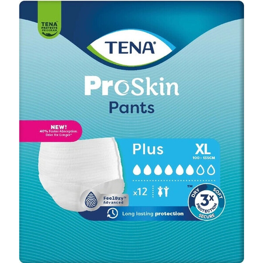 TENA PANTS PLUS EXTRA LARGE 1×12 stuks, absorberende elastische onderbroek, absorptie 1440 ml, heupomvang 120-160 cm