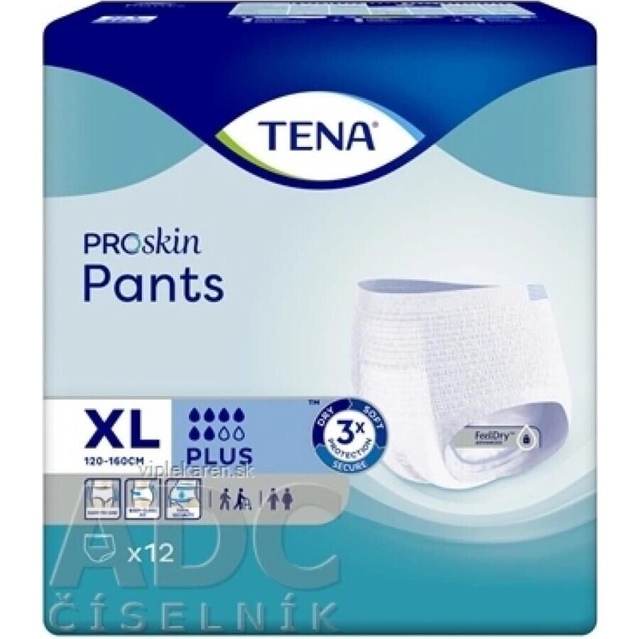 TENA PANTS PLUS EXTRA LARGE 1×12 stuks, absorberende elastische onderbroek, absorptie 1440 ml, heupomvang 120-160 cm