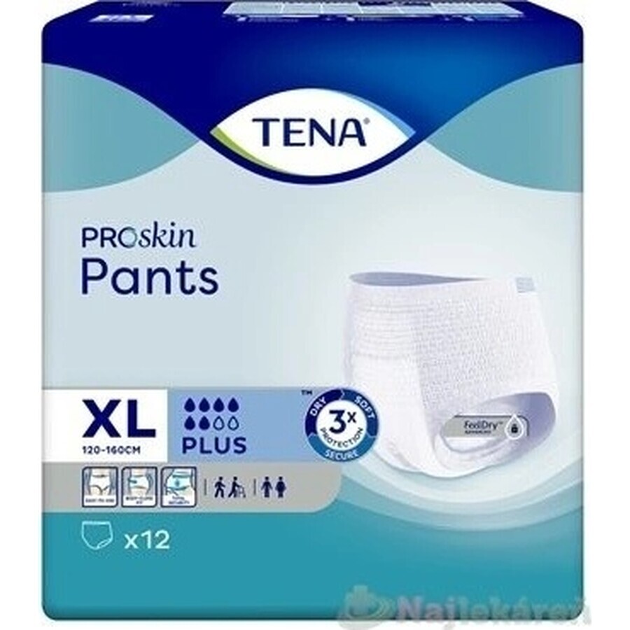 TENA PANTS PLUS EXTRA LARGE 1×12 stuks, absorberende elastische onderbroek, absorptie 1440 ml, heupomvang 120-160 cm