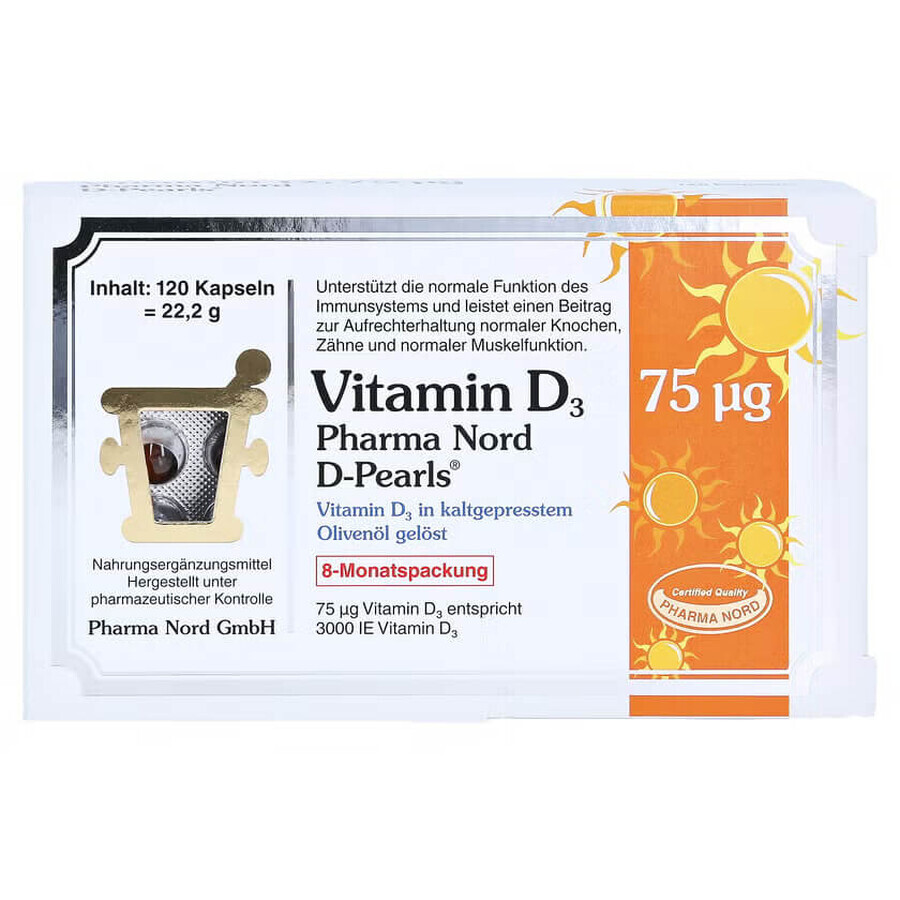 Bio-Vitamina D3 D-Pearls 75 mcg/3000 UI Vitamina D, 80 capsule molli, Pharma Nord