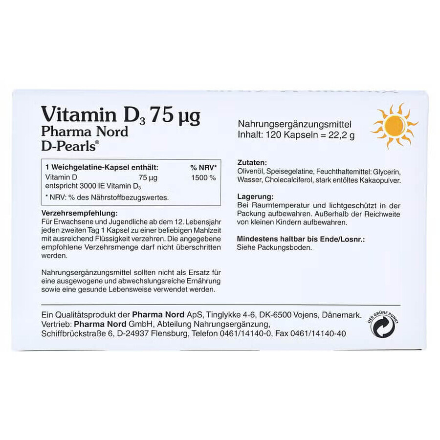 Bio-Vitamina D3 D-Pearls 75 mcg/3000 UI Vitamina D, 80 capsule molli, Pharma Nord