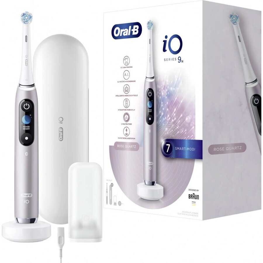 Oral B EK iO Series 9 Rose Quartz + Zahnbürstenhalter + Reiseetui 1×1 Set, elektronische Zahnbürste