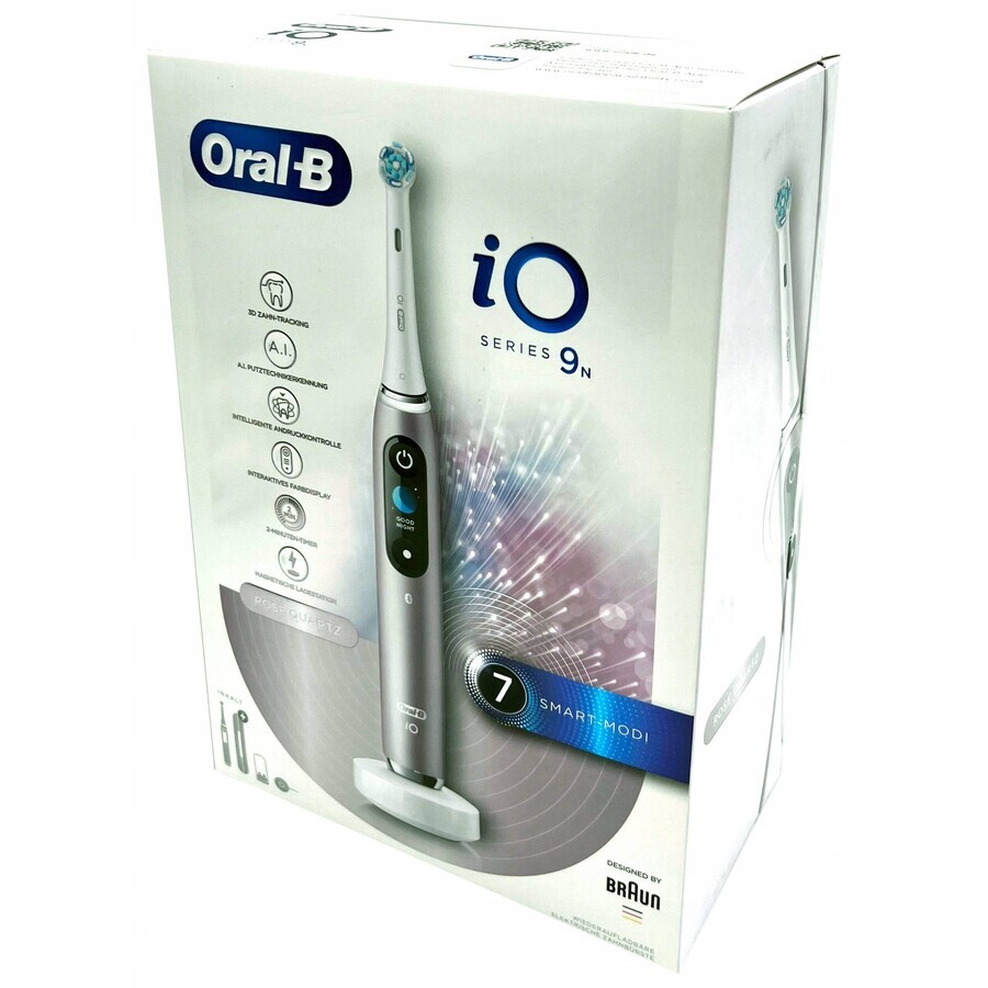 Oral B EK iO Series 9 Rose Quartz + Zahnbürstenhalter + Reiseetui 1×1 Set, elektronische Zahnbürste