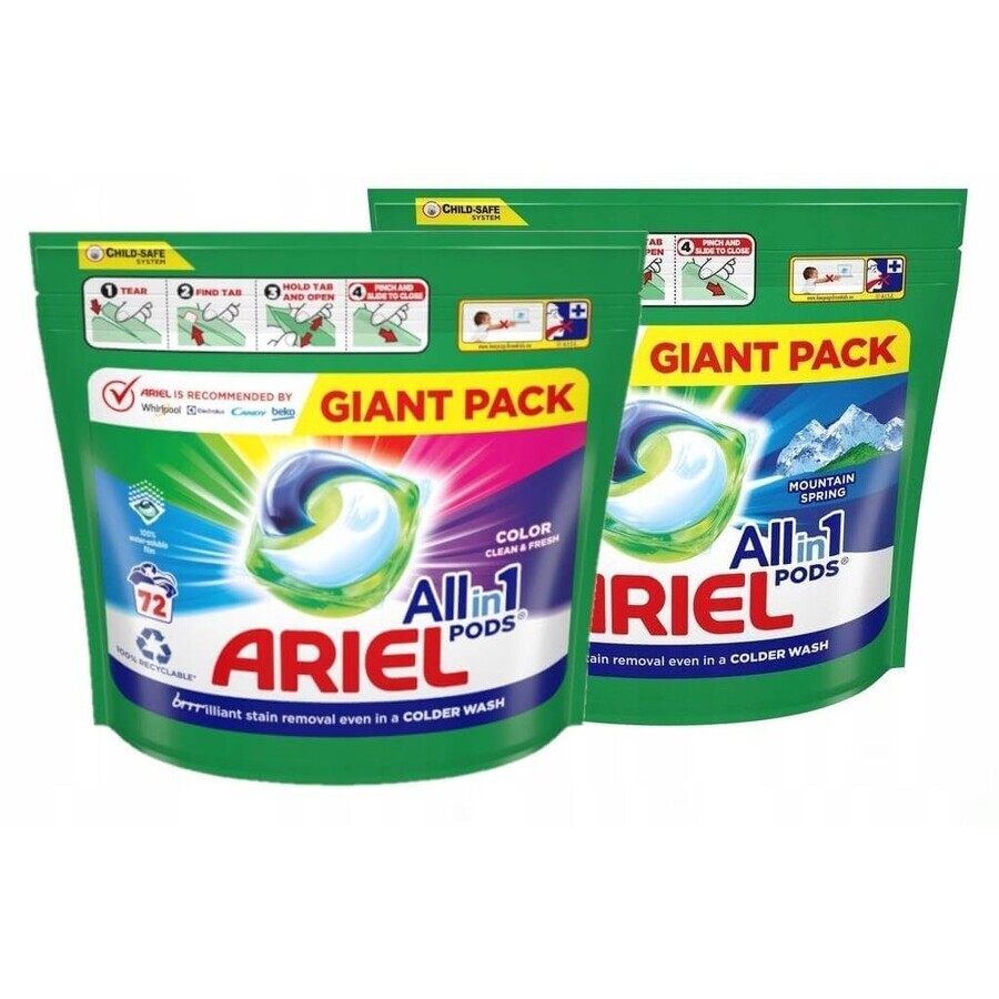 Ariel All-in-1 PODS Colour, Capsules de gel de lavage, 72 Capsules de gel de lavage 1×72, Capsules de gel de lavage