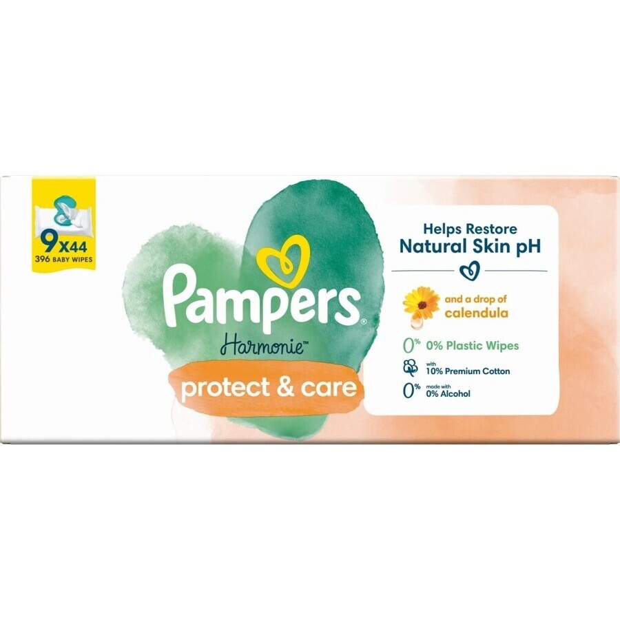 PAMPERS HARMONIE PROTECT&CARE WIPES 396KS 396KS 1×396 stuks, vochtige doekjes